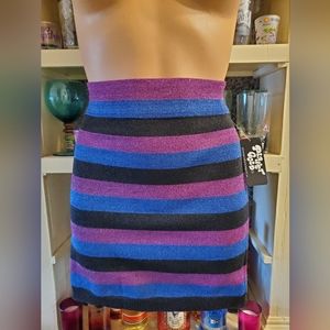 Planet Gold Metallic Mini Skirt Stretch Bodycon L Purple Black Blue Clubwear NWT